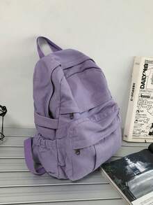 Versatile Fashion Women Canvas Backpack, Casual Daypack, School Backpack - Purple - View 2