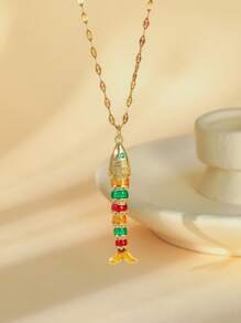 1pc Fashionable Handcrafted Colorful Glazed Cute Fish Pendant Necklace, Vibrant And Adorable For Spring And Summer, 316L Stainless Steel Non-Fading Gold Color Waterproof Women Jewelry, Ideal For Daily Wear, Occasions, Birthday, Mother's Day Gift