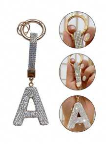 Llavero con letra del alfabeto adornado con rhinestones brillantes - Colgante de cristal de la suerte, accesorio de aleación brillante para bolsos y mochilas - Regalo perfecto para cumpleaños y ocasiones especiales, llavero, anillo, accesorio para bolso, mochila, coche, pendiente para mujeres y niñas, accesorios para billetera y bolso, letra inicial del alfabeto de la A a la Z