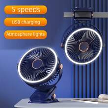 便携式夹式风扇，可充电，720°可调节，带LED灯，小巧桌面风扇，强劲静音，5档风速，USB充电，迷你个人降温风扇，适用于桌面、家庭办公室、婴儿车、露营，是送给女性的绝佳礼物。 - 彩色 - 查看 14