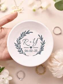 1/2/5Pcs Personalized Name Ceramic Ring Plates, Custom Jewelry Boxes, Customized Engagement Gifts, Customizable First Marriage Ring Plates, Bride And Groom Gifts, Bride Proposal Gifts, Bride Showers, Anniversary Gifts, Personalized Ring Plates
