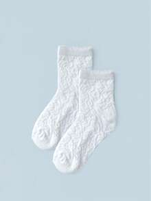 5 Pairs Kids Printed Mesh Mid-Calf Socks, Suitable For Spring/Summer - White - View 4