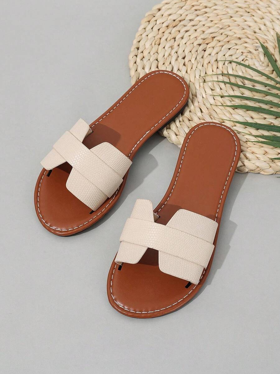 Dép lê nữ thời trang xuân/hè mới, Dép xỏ ngón kiểu La Mã giản dị, Dép xỏ ngón thoải mái cho nữ, Đế bằng màu đen/be/nâu, Dép đế xuồng đế dày đính đá Desert Keyhole Chic do Blogger đề xuất, Giày đi biển thời trang, Dép quai kiểu Fairy mới, Dép xỏ ngón mũi tròn gót thấp, Giày chống trượt trong nhà và ngoài trời - Màu be - Xem 1