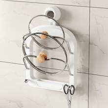 Support pour couvercles de casserole en plastique et fer avec pieds, adapté au rangement dans la cuisine et à l'organisation domestique quotidienne.