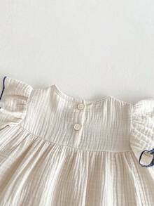 两件套女婴休闲蝴蝶结饰边盖袖上衣和短裤套装，宽松夏季 - 杏色 - 查看 8