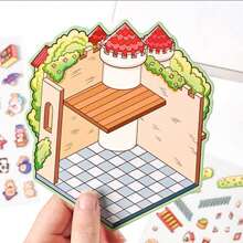 4pcs Rainbow Fortress 3D Stickers Creative Miniature Scene Layout Sticker Set