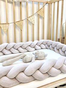 1 件婴儿床手工编织麻花针织保险杠垫，柔软厚实的婴儿摇篮、尿布台、婴儿车、婴儿床护栏