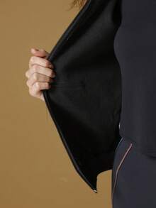 Women's Cold Weather Blouse Sweatshirt Coat With Zipper And Plain Hood Various Colors - 黑色 - 查看 7