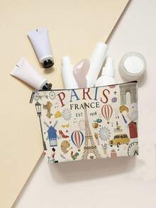 1 Stück Make-up Tasche mit Paris Thema, charmantes Reisegeschenk, süße inspirierende Zitat Dekoration, Muster mit medizinischen Hilfsmitteln und Pillen, große Kapazität, leicht, vielseitig und langanhaltend, faltbar mit Reißverschluss, multifunktionale Münztasche für den täglichen Gebrauch und Reisen, kleines und exquisites Geschenk - Verschiedenfarbig - Übersicht 5