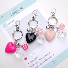 Resin Heart Keychain Acrylic Dice Y2K Bag Charms Keychain Summer - Multicolor - View 3