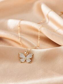 1pc Adorable Cubic Zirconia Butterfly Pendant Necklace, Clavicle Chain - Butterfly - View 3