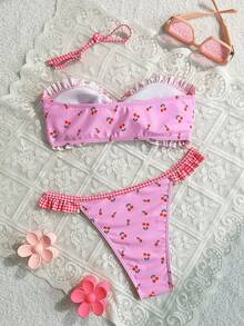 Women's Pink Floral Halter Neck Bikini