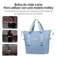 Bolsa de viaje plegable de gran capacidad para mujer, bolso de hombro portátil para ejerciciO, MULTIFUNCIONAL de gran capacidad. - Celeste - Ver 6