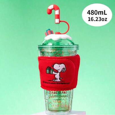 Miniso Snoopy Classic Large Capacity Plastic Cup 480ml/16.23oz, Durable Design, Portable For Home /Outdoor Use, Lovely Birthday Gift, Plastic Material (1 PC)