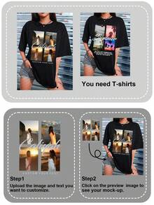 T-shirt ample personnalisable pour femmes, téléchargez vos photos/photos de groupe/photos de meilleures amies, entrez votre texte/bénédictions/nom/texte significatif/amusant, t-shirt noir décontracté ample à manches courtes, cadeau de vacances, porter au printemps et en été, cadeau spécial, cadeau créatif, couple, ensemble de meilleures amies, uniforme d'entreprise - Noir - Voir 4