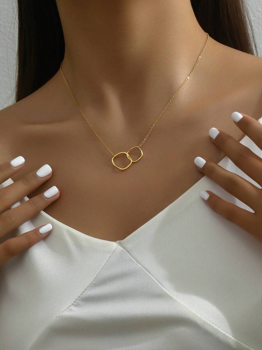 1pc Fashionable Geometric Stainless Steel Necklace For Women, Simple All-match Accessory - Yellow Gold - View 1