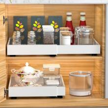 1pc Pull Out Shelf Rack, Kitchen Cabinet Under Sink Adjustable Spice Jars Drawer Basket Organizer, Kitchen Storage Utensils, Room Decoration, Suitable For Kitchen, Restaurant, Party, Camping, Outdoor, Gathering, Gift For Friends, Family Gift