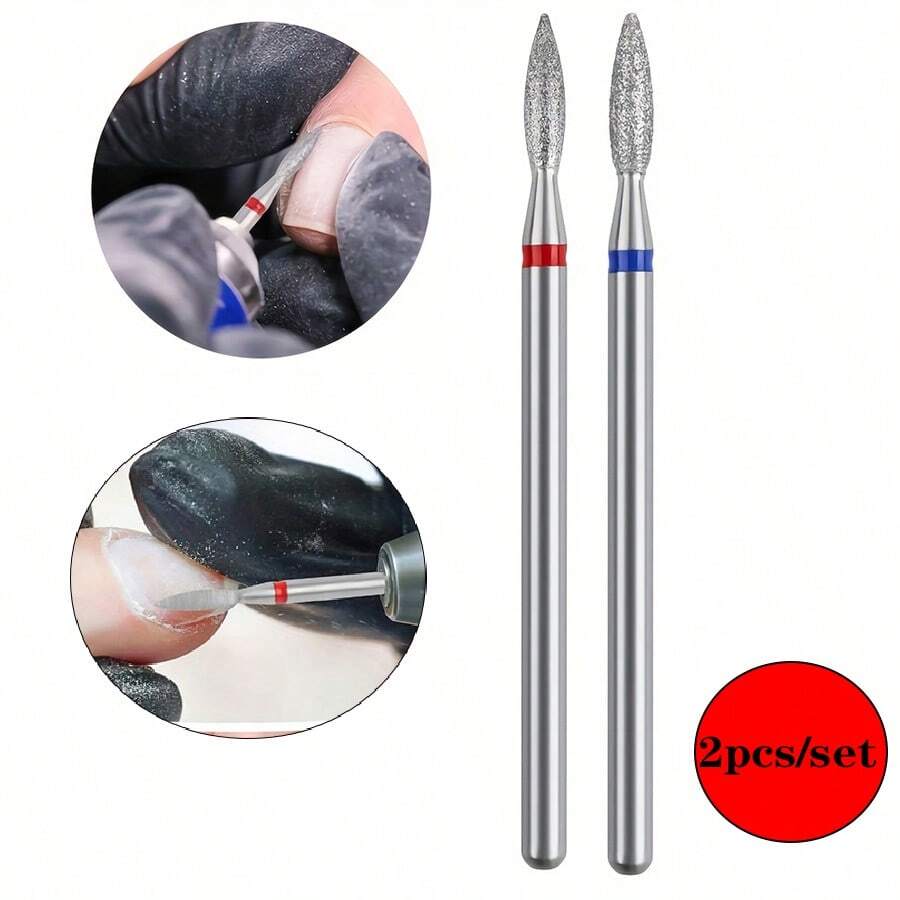 2件組鑽石修甲鑽頭組－專業 3/32" 火焰形碳化物鑽頭，適用於美甲、居家與沙龍使用