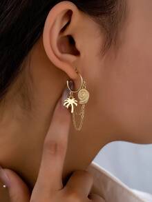 1 Pair Tropical Palm Tree Earring Sea Life Shell Earrings For Women Vacation Style Jewelry - Gold - View 1