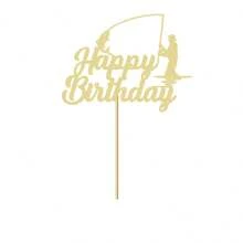 1 Packung "Gone Fishing"-Kuchendekoration "Happy Birthday", Fischer-Kuchenaufsatz, Fischer-Themen-Dekoration für Gone Fishing-Party-Zubehör, Dekoration, Weihnachten