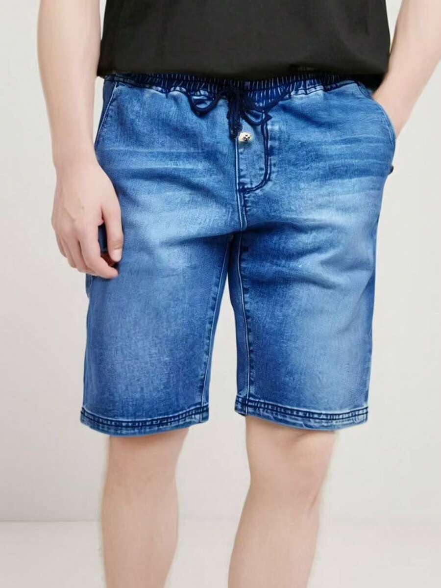 Men's Casual Washed Denim Shorts For Summer - Blue - View 1