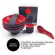 Juego de vajilla japonesa de 16 piezas: incluye 4 tazones de ramen, palillos, cuchara y una salsera pequeña. Cuencos japoneses para platos Pho japoneses, chinos, coreanos o vietnamitas (4 piezas, rojo). - Rojo - Ver 4