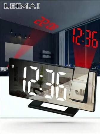 1个新款镜面投影LED时钟，多功能USB供电数字闹钟，带自动调光功能，电子钟，家居装饰，卧室装饰，生日、开学、毕业、母亲节、圣诞节礼物