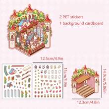 4pcs Rainbow Fortress 3D Stickers Creative Miniature Scene Layout Sticker Set