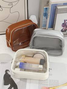 Large Capacity Translucent Make Up Bag Waterproof PU Leather Travel Toiletry Bag Pratical Cosmetics Storage Bag With Zipper Outdoor Travel Cosmetic Bag Portable Women's Clutch Pouch Storage Bag For Travel Essentials Organizer, Makeup Tools Organizer, Towel Organizer, Daily Organizer, Dorm Organizer, Beach Vacation, Jewelry Organizer, Lip Oil Organizer, Nail Polish Organizer, Cosmetics And Skincare Organizer - Multicolor - View 2