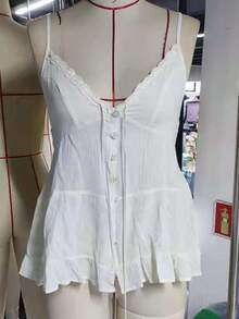 Women's Sleeveless Deep V Neck Cami Tops Tie-Up Front Camisole Casual Vest Shirts - Màu be - Xem 4