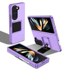Hadaasi 1 ốp bảo vệ, màu tím, có thể gập lại, chân đế 3D điều chỉnh được, bảo vệ ống kính, trục xoay ẩn có thể thu gọn, lớp vỏ bảo vệ mờ dạng lật, chống bám vân tay, trọng lượng nhẹ, chống sốc toàn thân, tương thích với Samsung Galaxy Z Flip7/Z Flip 6/Z Flip 5/Z Flip 4/Z Flip 3/Z Fold 7/Z Fold 6/Z Fold 5/Z Fold4/ZFold3 - Màu tím - Xem 3