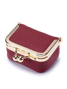 Women's Solid Color Simple Style Lychee Pattern Jewelry Box Ring Necklace Earring Storage Box With Kiss Lock, Wallet Travel Cosmetics Storage Bag Teacher's Day Gift Women's Wallet Mini Wallet Coin Purse - Multicolor - View 14