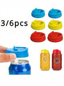 1-6pcs Premium Leak-Resistant Reusable Soda & Beer Can Lids - Airtight, Press-To-Seal Beverage Covers For Carbonated Drinks, Juice, And Soda Cans - Perfect For Outdoor BBQs, Picnics, Camping, And Everyday Use