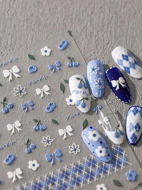1pc 5D Embossed Cartoon Nail Art Sticker, Cute & Fresh And Simple