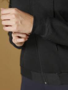 Women's Cold Weather Blouse Sweatshirt Coat With Zipper And Plain Hood Various Colors - 黑色 - 查看 4