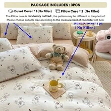 1set Brown Cartoon Bear Duvet Cover 3pcs Set, Soft Breathable Washed Fiber Cute Bear Bedding Textile Set, Suitable For Children Boys Girls Bedroom Decor In Spring/Summer, (1 Duvet Cover + 2 Pillowcases), Without Filler, Pillowcase Pattern Random Cut - White - View 3