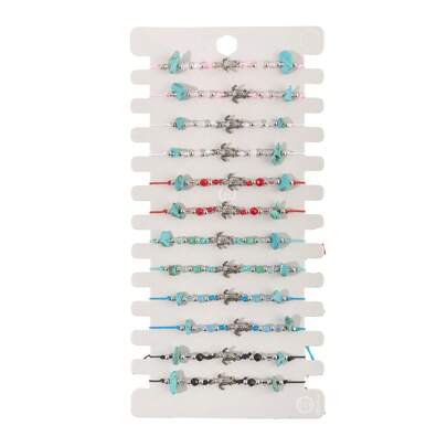 12 قطعة/بطاقة موضة سوار حراقة البحر الصيفية مع خرز خشبي و سبيكة و فيروز اصطناعي وكريستال ،قابل للتعديل كسوار للساعد أو الكاحل،مناسب للنساء للارتداء اليومي، للسفر، الشاطئ،الحفلات، هدية مجوهرات للحبيبة