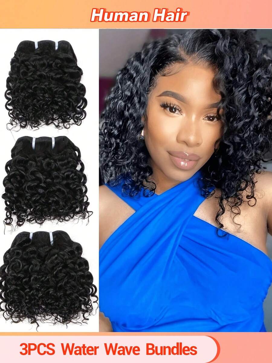 3pcs Brazilian Remy Human Hair Weave Bundles, Water Wave Texture, 10 Inches - SNatural - View 1