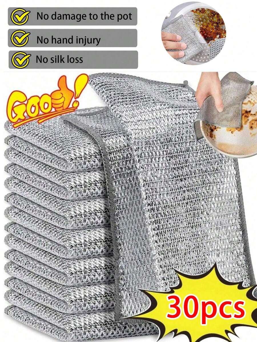 2/5/10/15/20/30pcs Metal Mesh Scouring Pads, Anti-Scratch Steel Wool Sponges, Multi-Purpose Metal Wire Dish Scrubbers, Easy To Rinse, Reusable, Metal Wire Cleaning Cloths, Metal Wire Dish Cloths For Washing Pots, Pans, Utensils, Sinks, Countertops, Stoves, Reusable Kitchen Cleaning Towels, Dishcloths, No Lint, No Streaks, Washable Cleaning Rags, Kitchen Supplies, Kitchen Cleaning Tools, Kitchen Essentials, Cleaning, Kitchen Towels - Many - View 1
