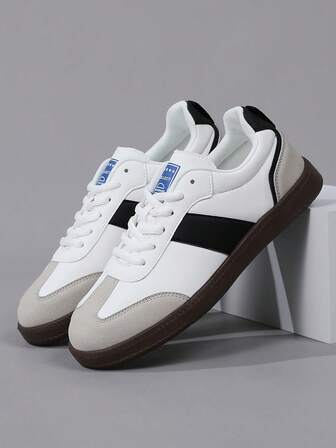 男士 4 季复古德式休闲鞋，轻质软底，圆头系带，平底运动鞋，加大码至 46