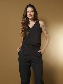 Tailored Set Elegant Set Set Of Palazzo Pants And Blouse - 黑色 - 查看 3