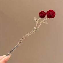 1 Peça Presilha de Cabelo com Flor de Camélia Vermelha, Suporte Elegante para Coque, Acessório de Cabeça Estilo Chinês Hanfu com Borla, Pente de Cabelo para Outono/Inverno, Pente Lateral, Material Escolar