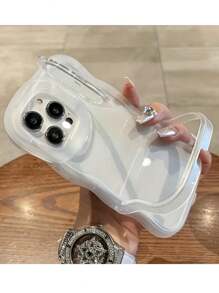 Estuche de teléfono transparente con soporte plegable en dos en uno, compatible con iPhone 16, 15, 12, 13, 14 Pro Max, con diseño de olas 3D elegante y resistente a golpes