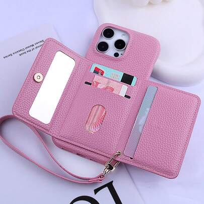 1pc Minimalist Fashionable Litchi Grain PU Leather Lanyard Phone Case Compatible With IPhone 17 Air 16 16E 15 14 Plus 13 12 11 Pro Max, Pixel 10 9 Pro XL 8 7 6 9A 8A 7A 6A, Galaxy, 11 Lite 12 12X 12S 13 14 Redmi, Oneplus, Honor, MOTO Edge