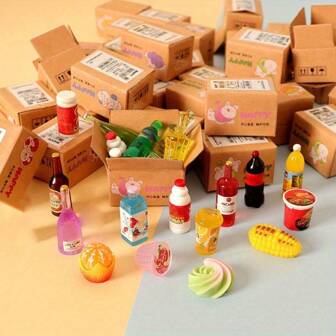 25pz/50pz/100pz Set di miniature di cibo e bevande in scatola - Giocattoli di plastica da cucina - Miniature per supermercato casa delle bambole 1:12 - Miniature di cibo, ornamenti in resina a sorpresa, piccoli regali creativi, regali di cibo e bevande in forma di scatola miniexpress