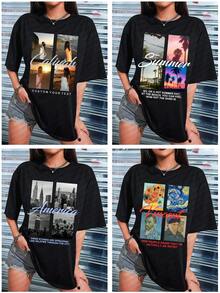 T-shirt ample personnalisable pour femmes, téléchargez vos photos/photos de groupe/photos de meilleures amies, entrez votre texte/bénédictions/nom/texte significatif/amusant, t-shirt noir décontracté ample à manches courtes, cadeau de vacances, porter au printemps et en été, cadeau spécial, cadeau créatif, couple, ensemble de meilleures amies, uniforme d'entreprise - Noir - Voir 2