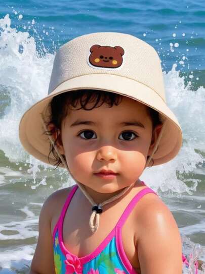 1 peça de chapéu de balde de urso de cor sólida para bebês, meninos e meninas, chapéu de balde fofo de urso da moda, festa diária, chapéu de balde de bebê, primavera e verão