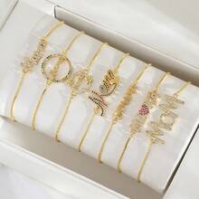 1 件优雅可调节“妈妈”MaMa 字母金手链镶嵌方晶锆石铜 18k 镀金女士时尚珠宝送给妈妈的完美生日礼物 - 金色 - 查看 11