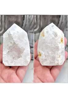 1pc White Quartz Geode Towers, Raw Quartz Clusters, Crystal Tower Point,Raw Geodes, Crystal Collector, Sparkling Geode Home Decor,Crystal Gift - White - View 2