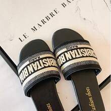 Zapatillas de casa de mujer con alfabeto bordado para exteriores,Pantuflas de Casa de Mujer - Negro - Ver 4